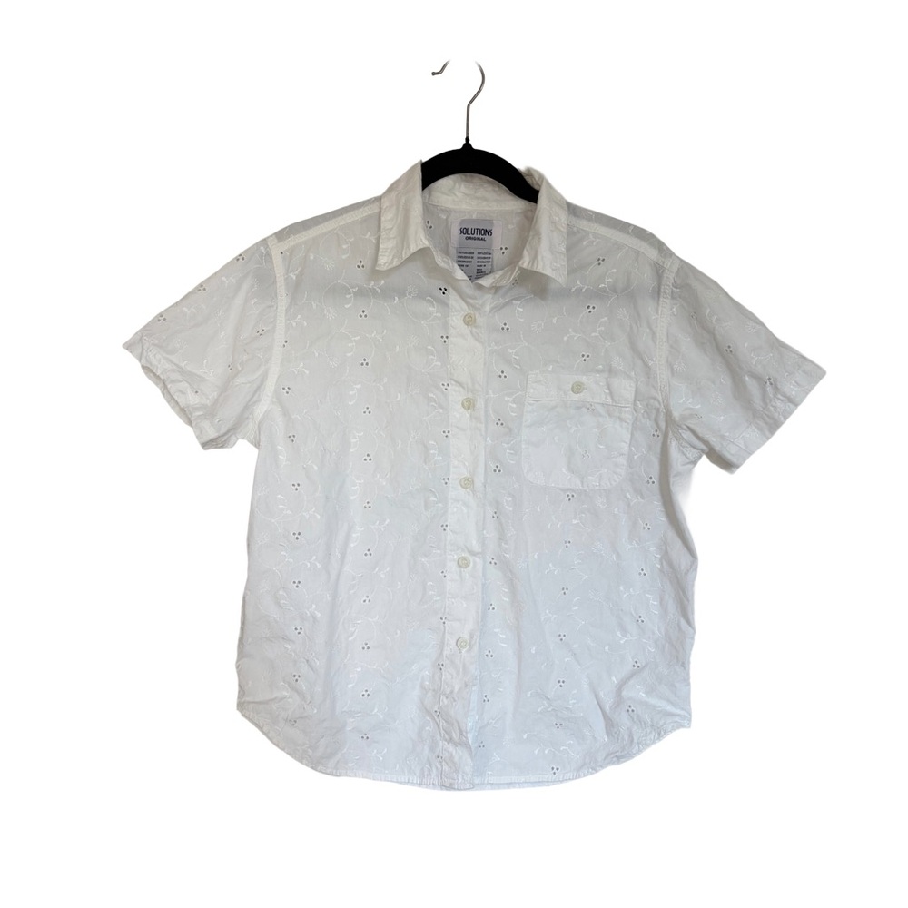 Solutions Original‎ White Eyelet Button Down Shirt 100% Cotton Small